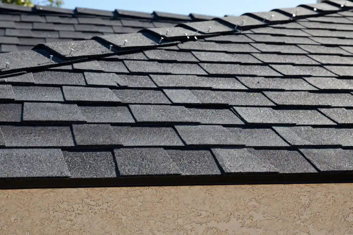 Close-up of architectural asphalt shingles in West Hills, California