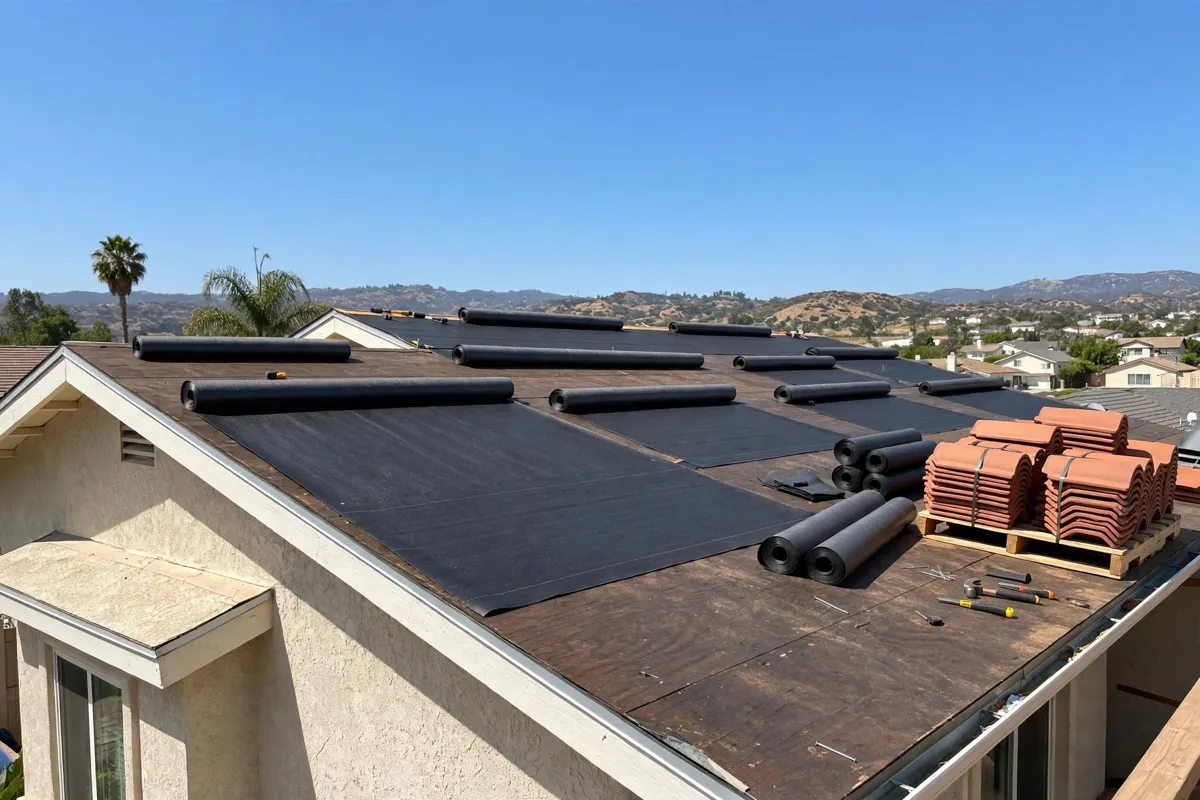New underlayment rolls ready for tile relay in Chatsworth, California